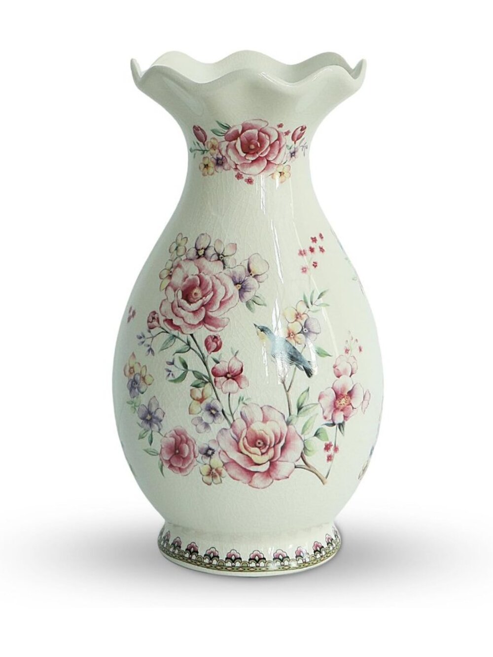 Large Pink Flower Vase - 14.6" Tall Ceramic Home Decor for Living Room, Kitchen